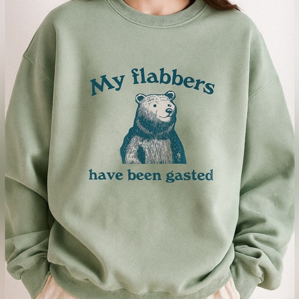 Whimsical Bear "Flabbers Gasted" Oversized Crewneck - Cozy & Amusing Sweatshirt